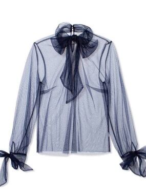 RODARTE TARGET NEW Lavallière Pussybow Bow Neck Tie Mesh Long Sleeve Blouse L